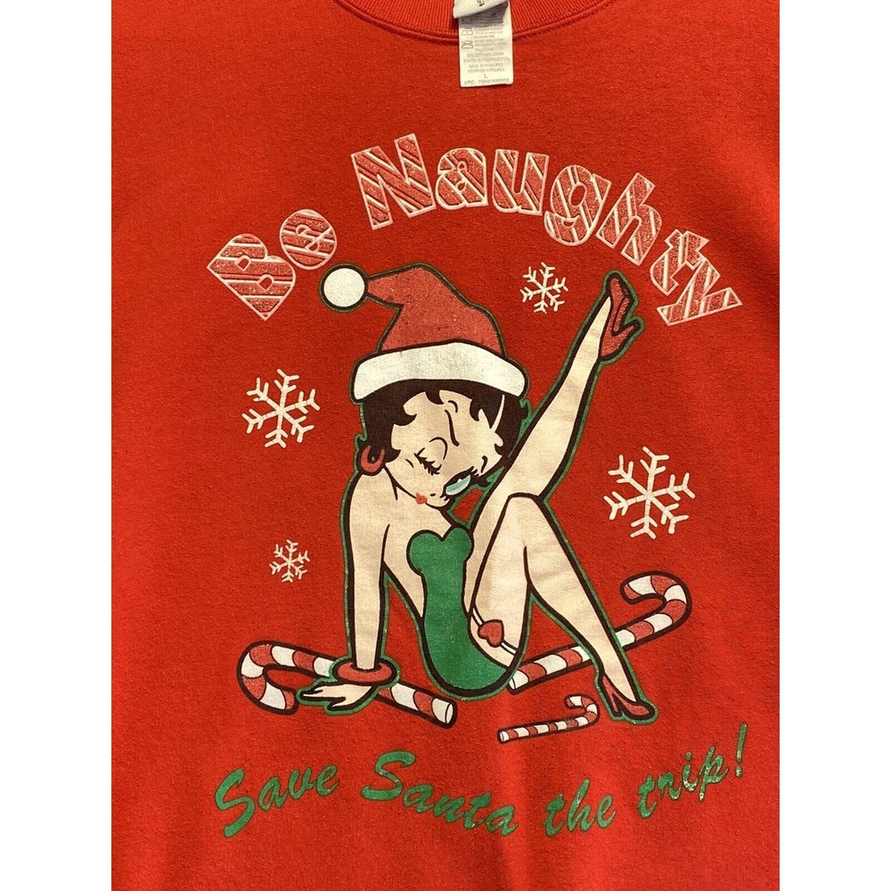 Betty Boop 2004 Be Naughty Sweatshirt Womens Large Red Novelty Christmas VTG